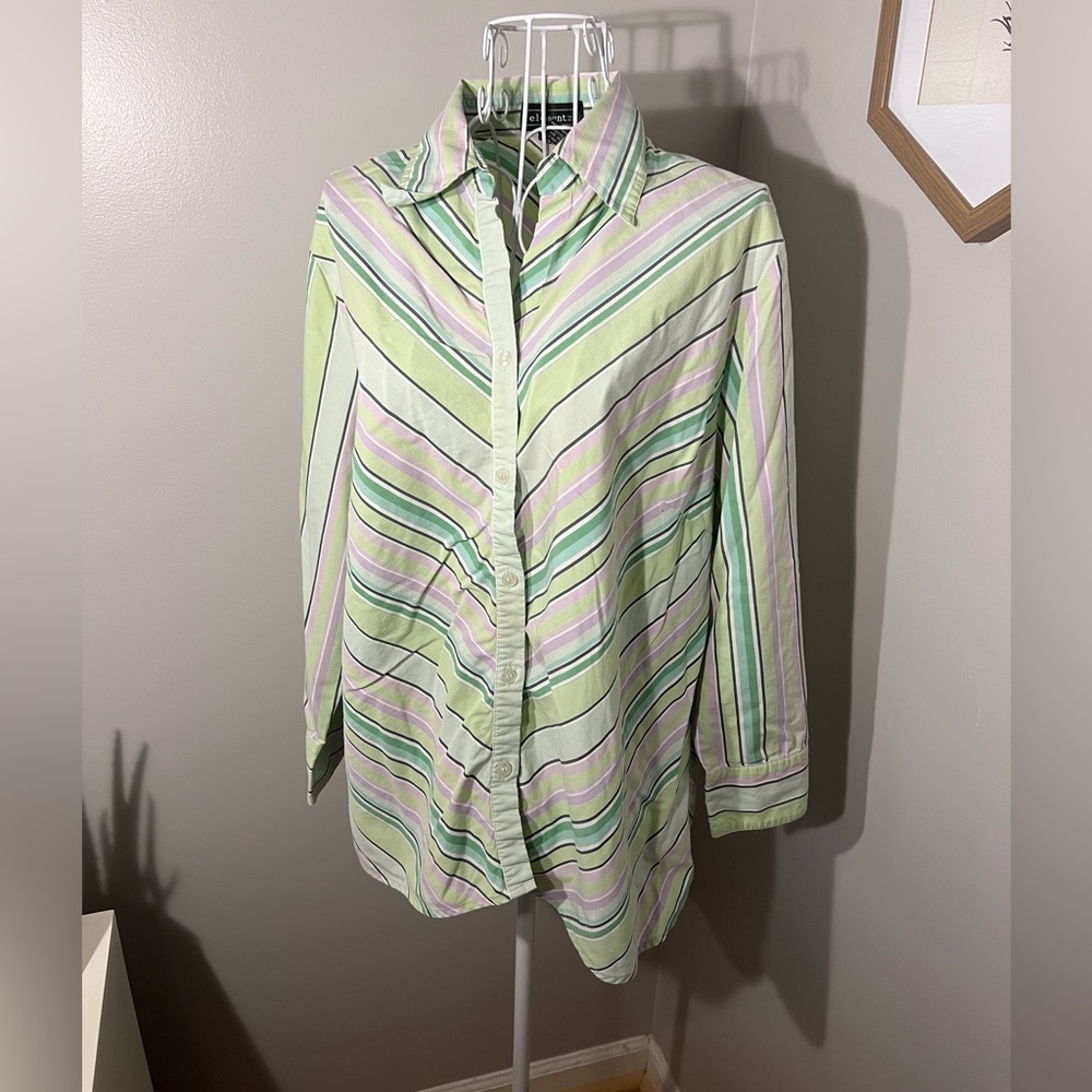 Vintage Y2K Cotton Pastel Stripe Button Down Top Academia Career Casual Size XL - Picture 3 of 5